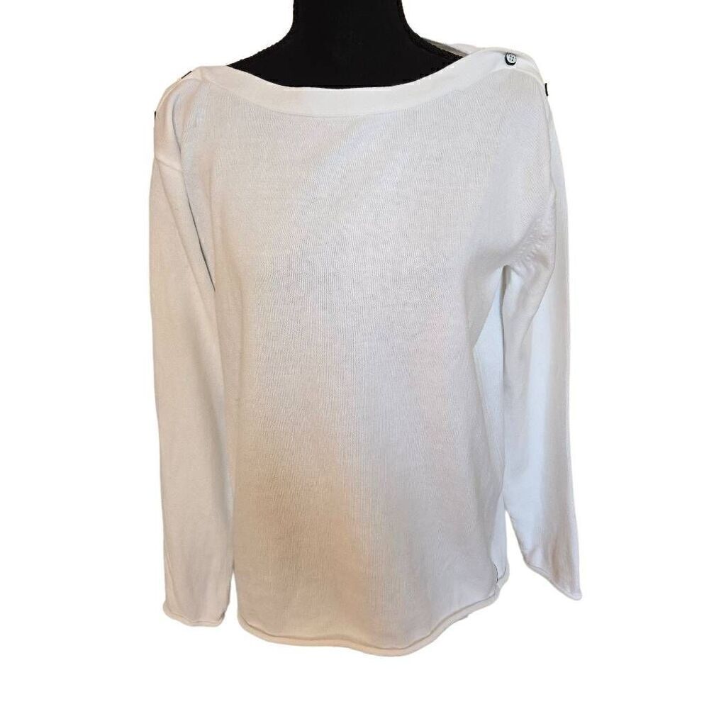 Blanc du Nil Women's Minimalist Boat Neck Long Sleeves Cotton Sweater Medium